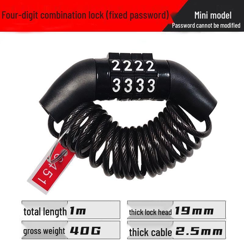 Bicycle & Electric Vehicle Anti-theft Combination Lock with Leather Ring for Helmets and Mountain Bikes 100cm fixed password