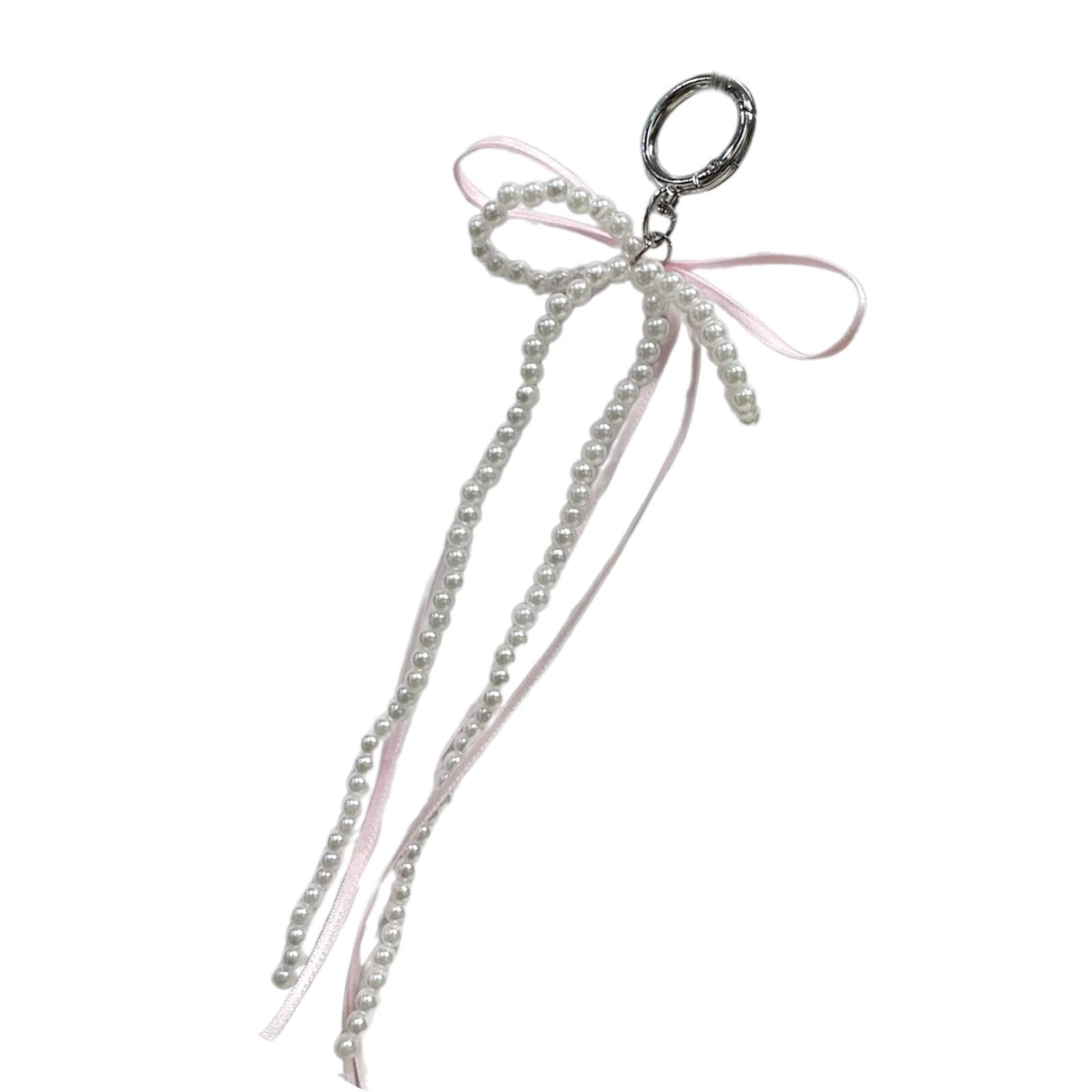 

Sweet Ribbon Bowknot Pearls Keychain Charm Fashionable Key Accessory Cuteness Bag Charm Suitable for Keys and Bags розовый
