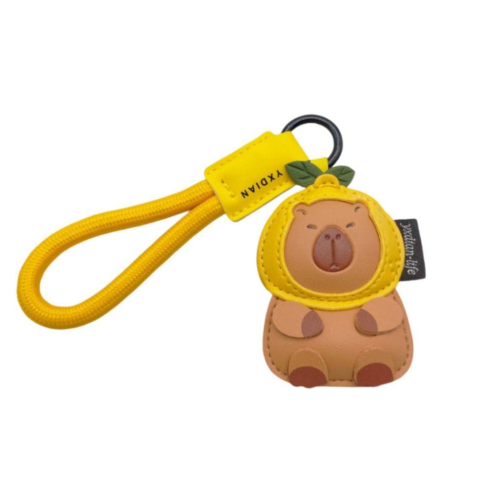 Animal Cartoon Key Holder Doll PU Leather Key Rings Fashion Kapybara Keychain  Bag Charm