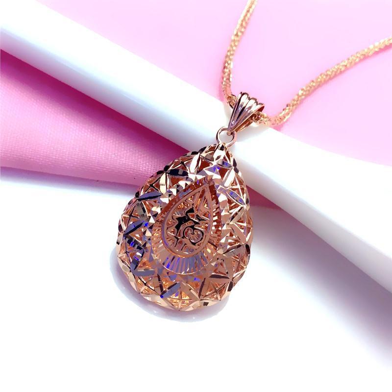 Purple Gold Three-Dimensional Water Drop Pendant, Simple Rose Gold-Plated Temperament Fashion Necklace