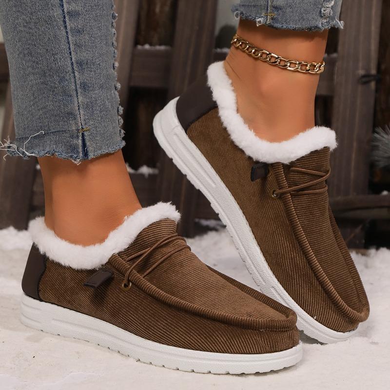 Fashion Flat Cotton Boots Women's Fashion Round Toe Suede Front Lace-up Soft Sole Anti-slip Wear-resistant Low-top Boots