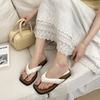2025 Beach Shoes Slope Heel Wind Pinch Feet New Cool Slippers Square Head Holiday Flip-flops Women's Summer Wear Silver