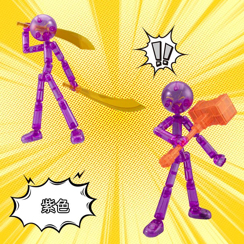 DIY biegsame Strichmännchen-Figur Bausatz Gelenkiges Action-Modell mit Waffen und beweglichen Gliedmaßen Montage Spielzeug Fans Geschenke 1pc in opp violett