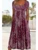 Europäisches & Amerikanisches Sommer Retro Print Mittelhoher Taillenlanger Kleid - Kurzarm, Rundhalsausschnitt, Bequemer Lässiger Stil Pullover
