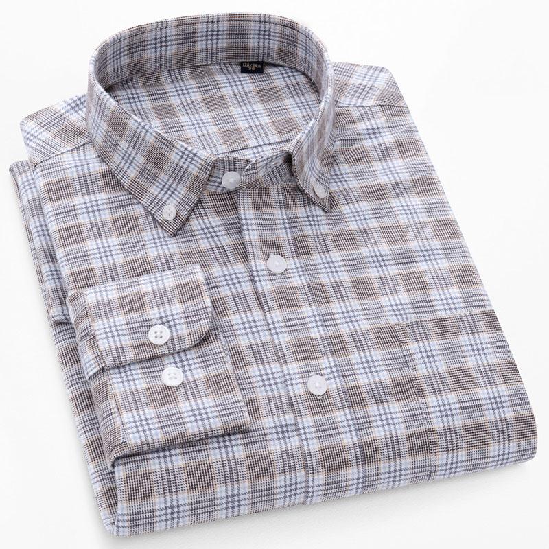 New Pure Cotton Brushed Men Casual Plaid Shirts Long Sleeve Soft Autumn Checked Design Business Male tops with pocket