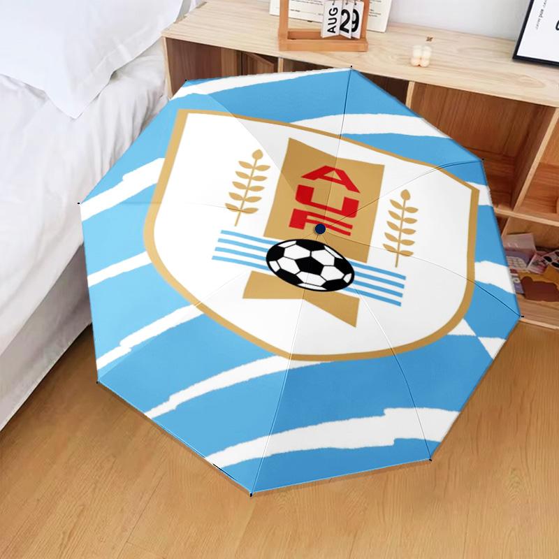 1PC Uruguay National Football Printed Umbrella Folding Umbrella, Automatic Umbrella 8-Frame for Travel, Camping Fan Gifts Christmas Gifts