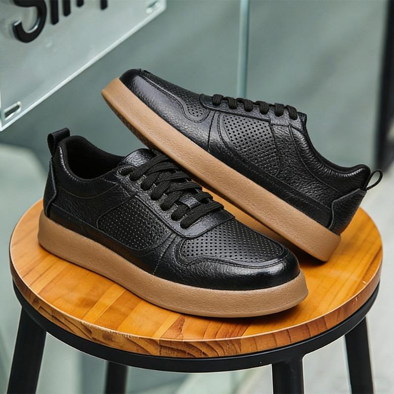Leather men's shoes first layer cowhide white shoes men's casual single shoes hollow white board shoes men's sports shoes