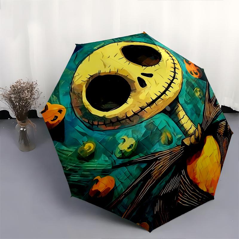 1 Automatisches Öffnen Jack Skellington, Albtraum vor Weihnachten Thema Bunter 8-Rippen Tragbarer Regenschirm für Männer und Frauen, Ein Kompakter Pendlerbegleiter