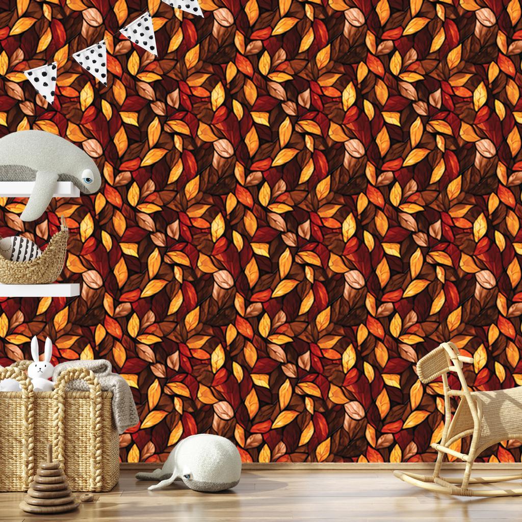 Rust, Burgundy and Orange Stained Glass Wallpaper for Living Room and Bedroom 50x1000