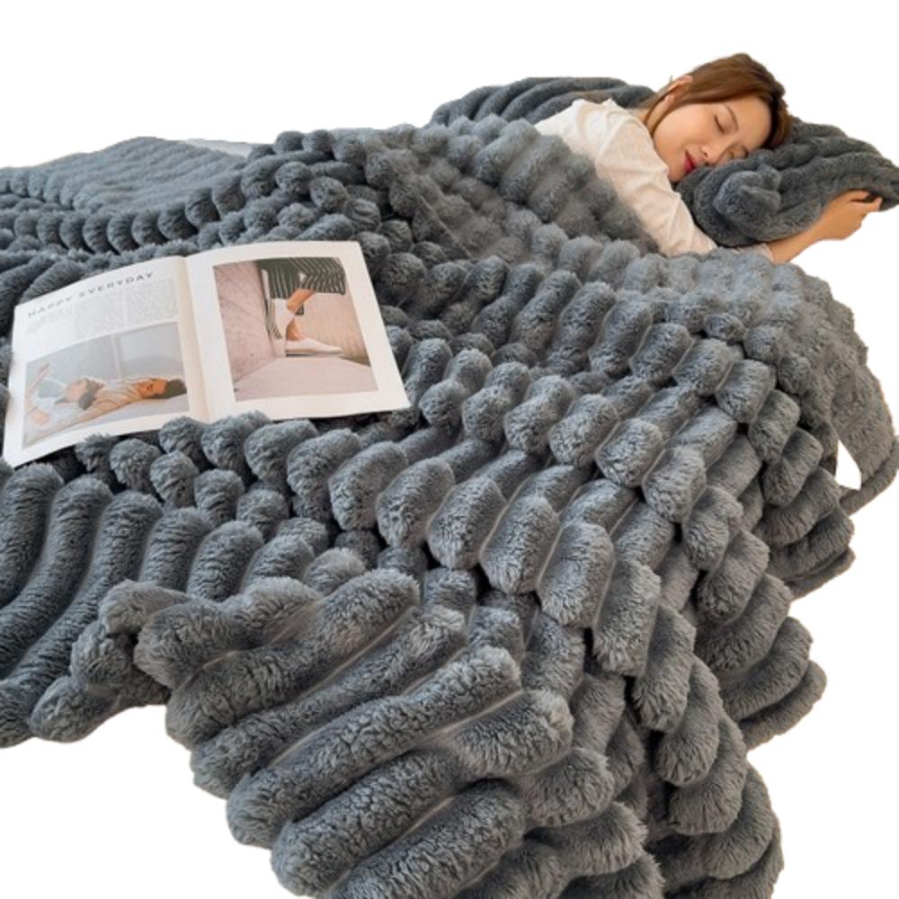 Plush Nap Blanket 200x150cm Bed Sheet Cover Blanket Simple Faux Rabbit Fur Blanket Living Room