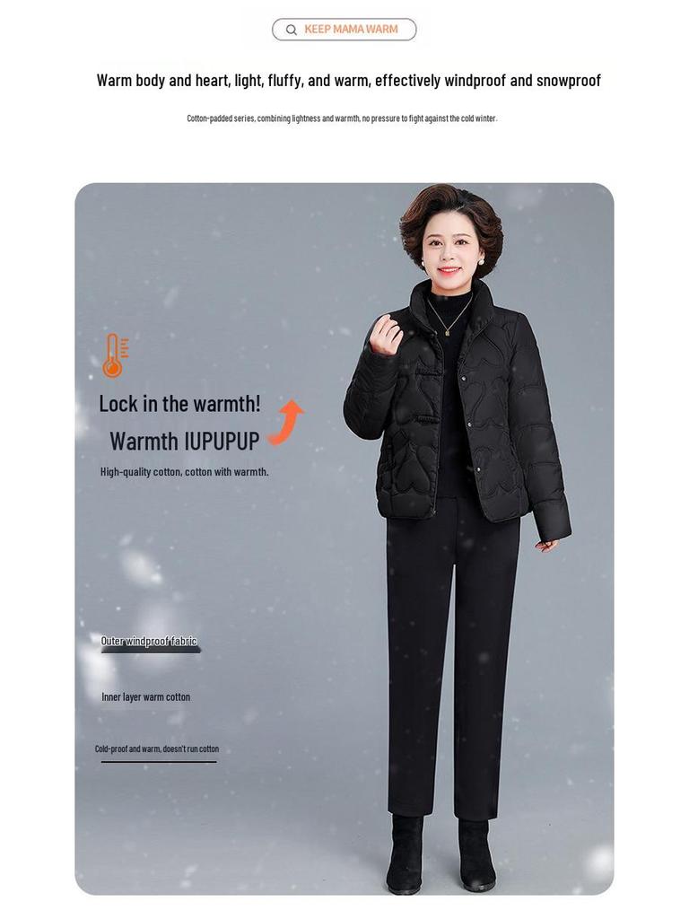 Hengyuanxiang Winter Cotton Jacket for Middle-aged Women - Chinese Style, Warm, Short Design