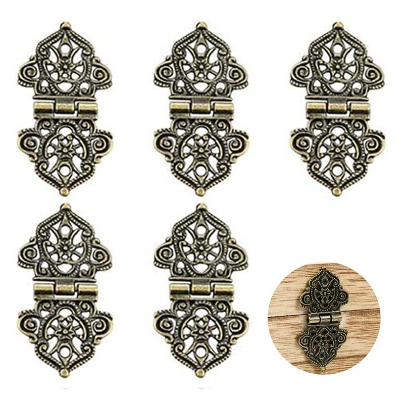 5Pcs Antique Decorative Hinges Bronze Engraving Design Box Hinges Jewelry Box Hardware DIY Box Metal Hinges for Wooden Cases