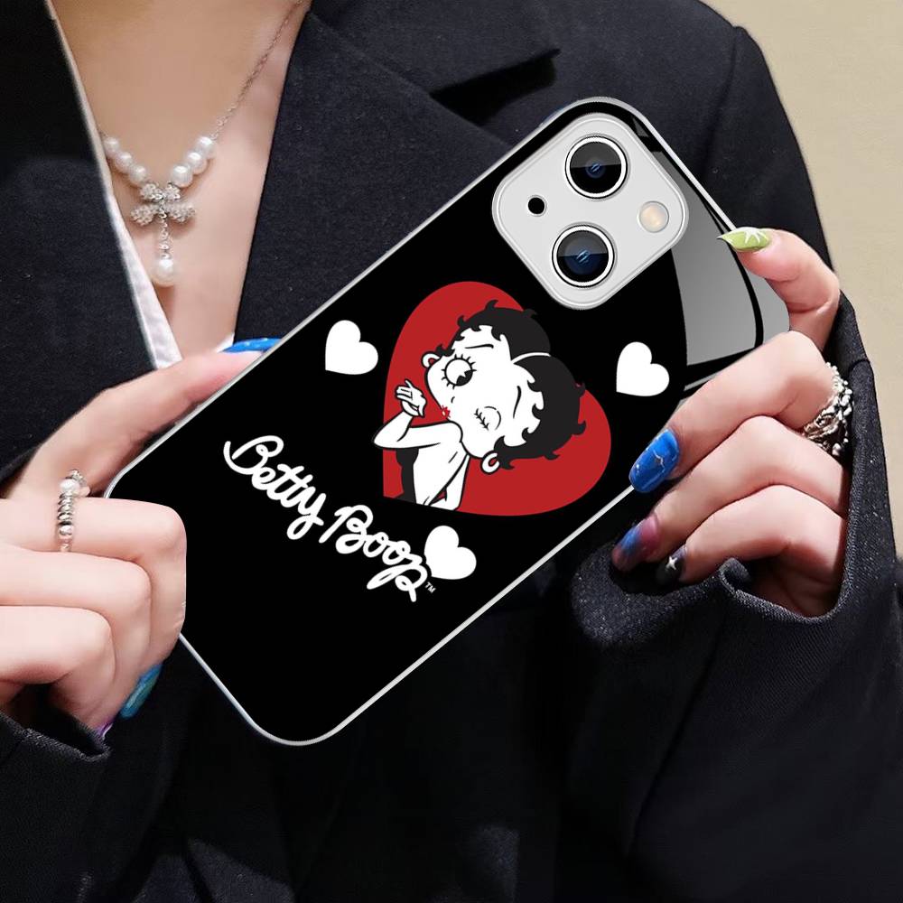 Animation B-Betty Boop Tempered Glass For Iphone 14 13 12 11 Pro Mini XS MAX 14Plus X XS XR Cover