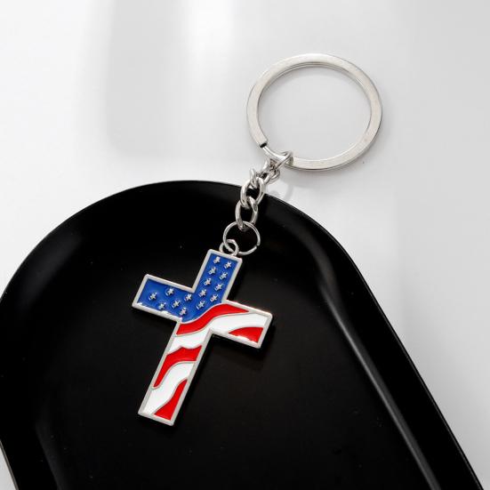 1/4ks Keep America Great Again Keychain Cross Goddess Shape Vzor americké vlajky Kovový přívěsek na klíče pro politické nadšence
