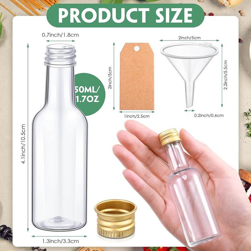 1.7oz Plastic Spirit Bottles Mini Liquor Bottles Set, Mini Plastic Alcohol Shot Bottles with Caps, Funnels, Kraft Tags for Party