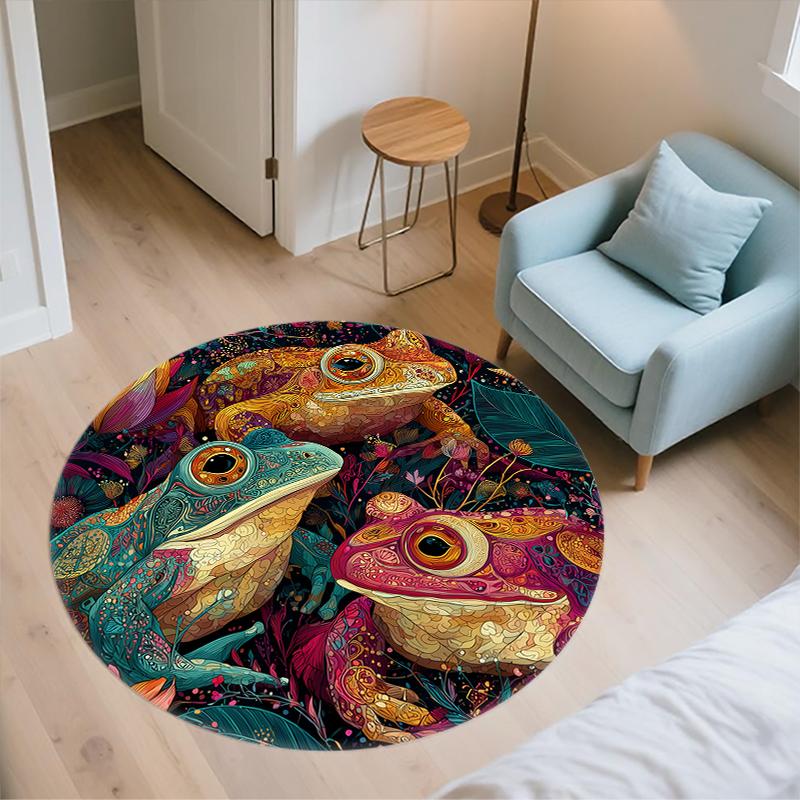 Colorful Frog pattern round rug,Carpet Rug for Living Room Bedroom Sofa Playroom Decor,Non-slip Floor Mat,Holiday Gifts and Birthday Gifts