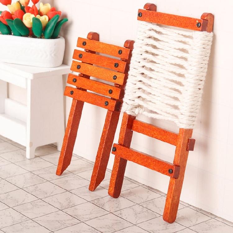 Miniature Dollhouses Display Beach Chair Accessory 1/12 Scale, Realistic Zakka Wood Chair Dollhouses Props