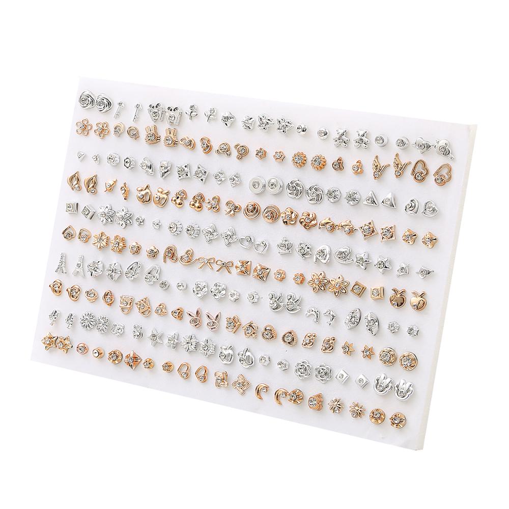 100Pairs Acrylic Crystal Heart Star Moon Small Stud Earrings Set For Women Girl Animal Flower Plastic Earring Trend Jewelry