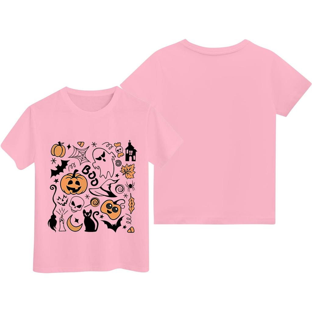 Kids Halloween Printed Short Sleeve T-Shirt, Round Neck Loose Fit Casual
