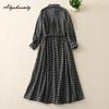 Mori Girl Spring Autumn Women Midi Shirt Dress Turn-Down Collar Vintage Plaid Casual Loose Dress Retro Cotton Elegant A-Line Dress