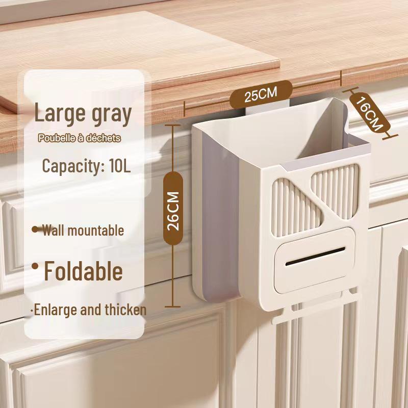 Folding Wall-Mounted Kitchen Trash Can - Large Capacity, Cabinet Door Hanging Waste Basket for Creative Waste Classification