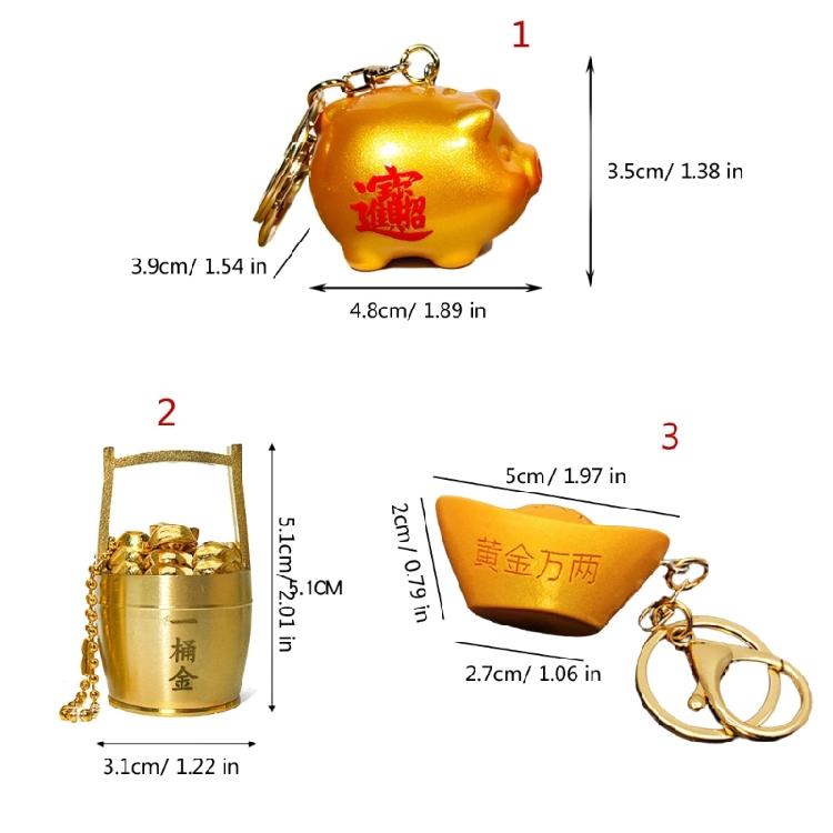 New Year Themed Keychain Golden Money Charm Rubber Key Hanging Accessory For Purse Backpack Car Interior Decoration