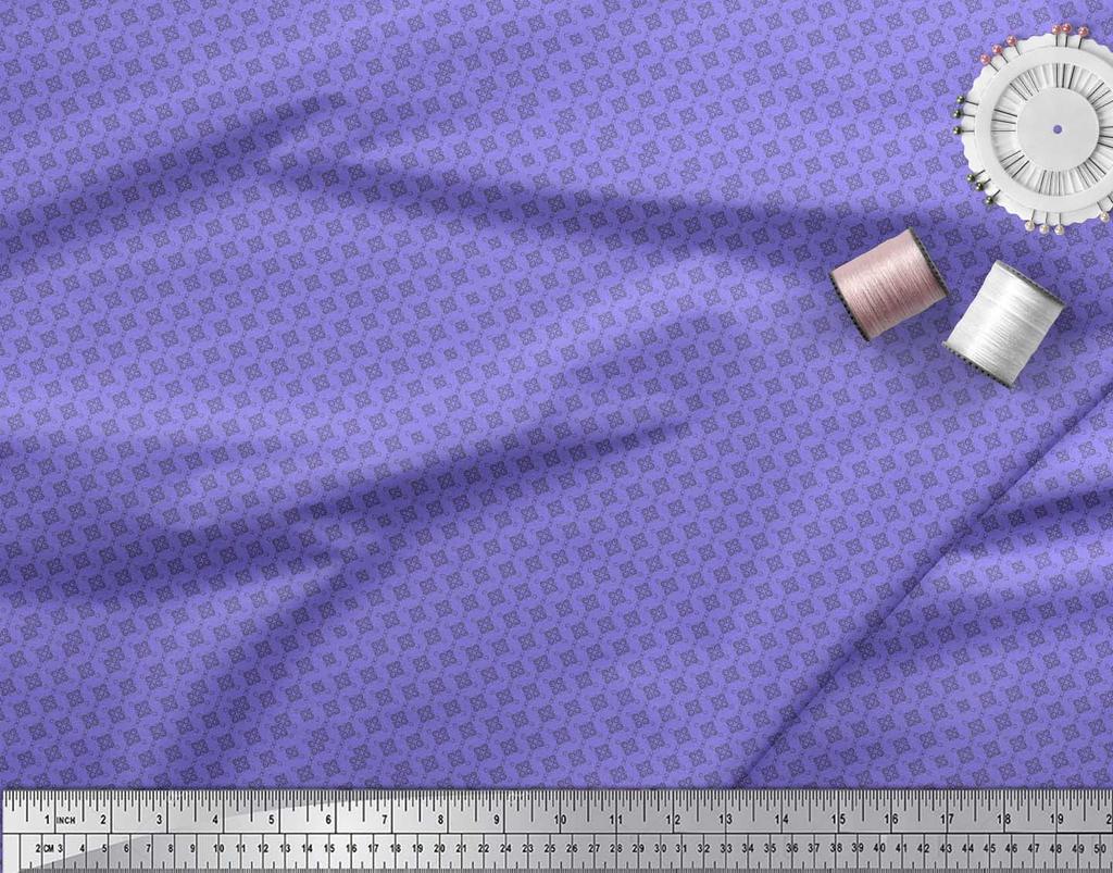 Soimoi Purple Japan Crepe Satin Fabric Flower Geometric Print Fabric by the metre 42 Inch