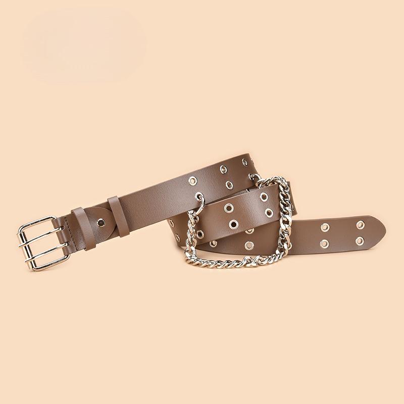 New Double-row Hole Transparent Leather Belt for Women Ins Punk Versatile Korean Style Pin Buckle with Jeans Decorative Belt