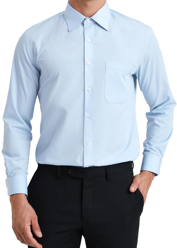 Enlision Business Dress Long Regular Shape Easy ZL0002 L Men's Shirt, Wrinkle-Resistant - Blue, Formal, Sleeve, Fit, Memory, Care,