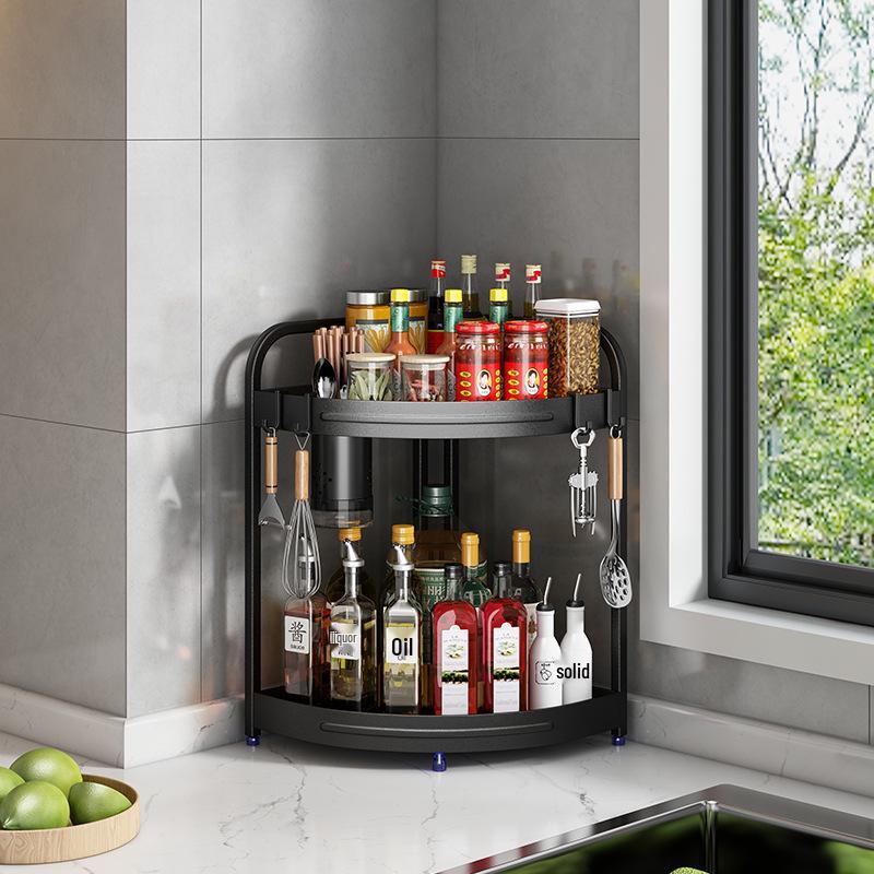 Corner Kitchen Rack: Multi-functional Triangle Knife Holder & Seasoning Jar Storage Organizer.