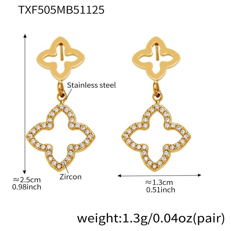 3PCS Stainless Steel Hollow Clover Zircon Earrings Ring Necklace Simple Light Luxury Jewelry Set