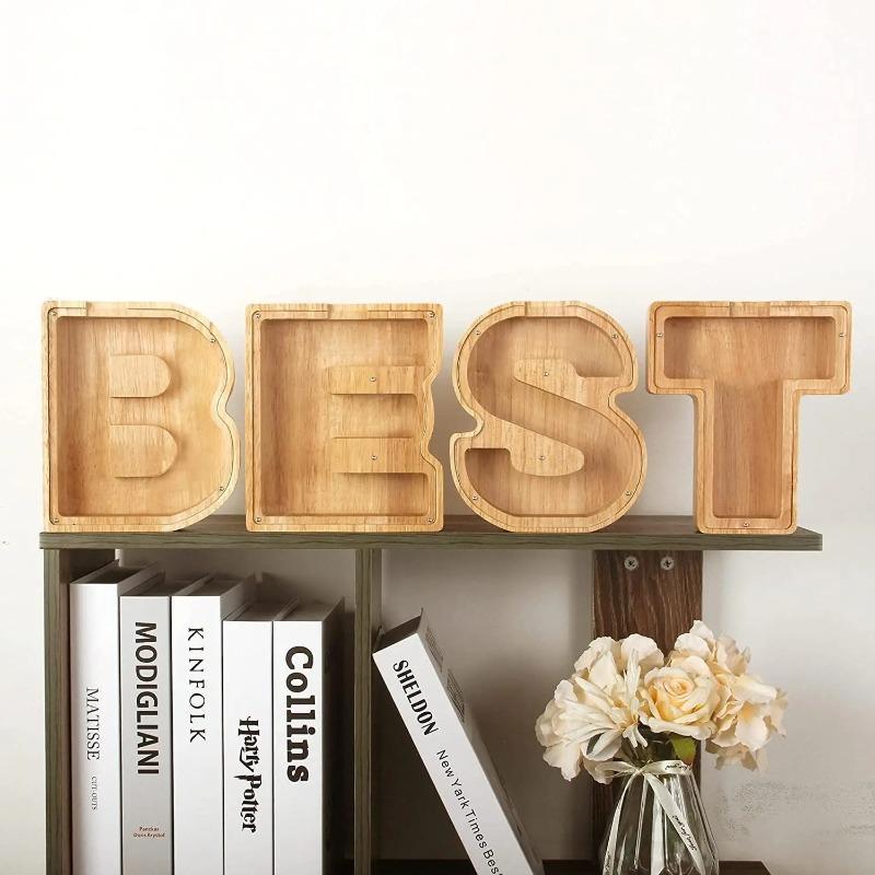 Wooden 26-letter English Letter Piggy Bank In Stock Children's Small Toy Storage Box Transparent Acrylic Piggy Bank Home Decor
