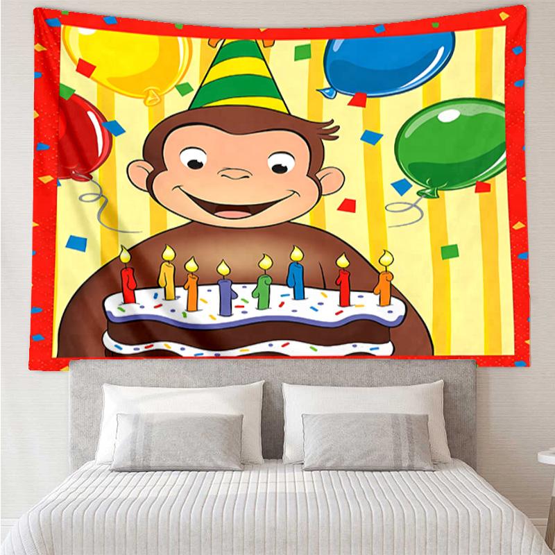 Curious George Tapestry for Bedroom Aesthetic Classroom Tapestries Wall Hanging for Living Room Dorm Office,Ideal Creative Gift