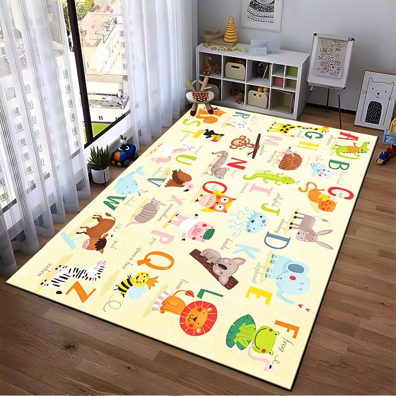 Animal Alphabet Chart for Kids Learning Non-slip Rug Suitable for Living Room and Bedroom Sofas.