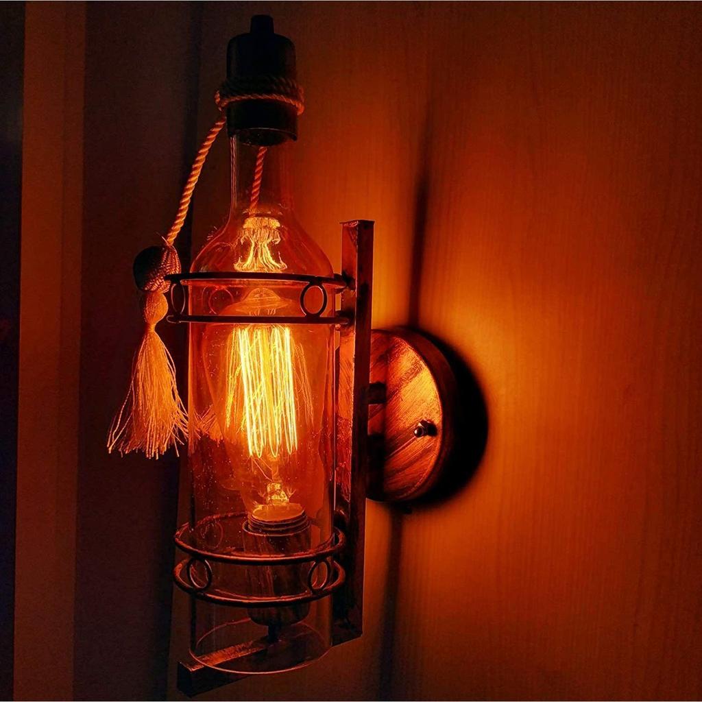 Metal Wall Sconce Antique Wine Bottle Lamp | Vintage Style Wall Mount Light Fixture | Wall Light for Home Decoration, Bar & Restaurant (Pack of 4)