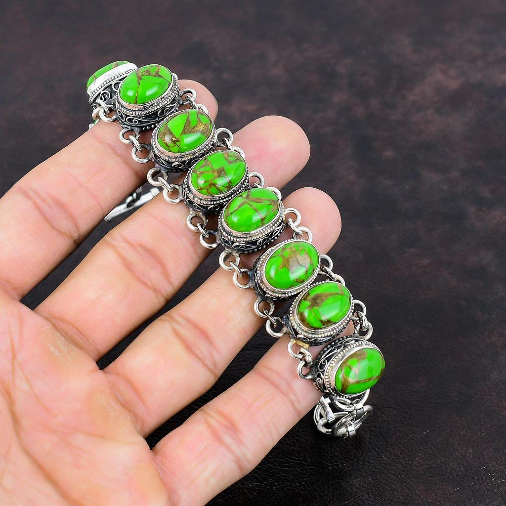 Kupfer Grün Türkis Armband 925 Sterling Silber Armband Edelstein Handgemachter Schmuck Verstellbares Kettenarmband Vintage Armband für Geschenke