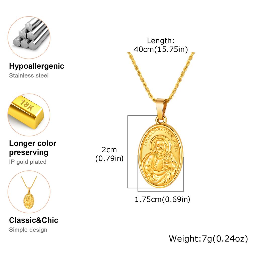 18K Gold Plated Reversible Catholic Necklace Sagrado Corazon de Jesus Our Lady of Itati Corrientes Religious Jewelry for Women