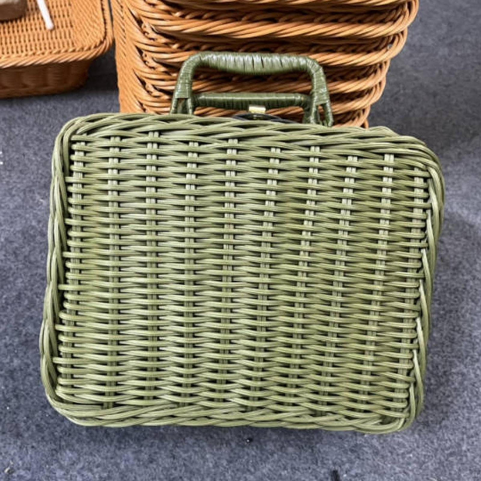 

Чемодан-корзина для пикника из искусственного ротанга с ручкой, легкий, винтажное хранилище, плетеный вручную 22cm