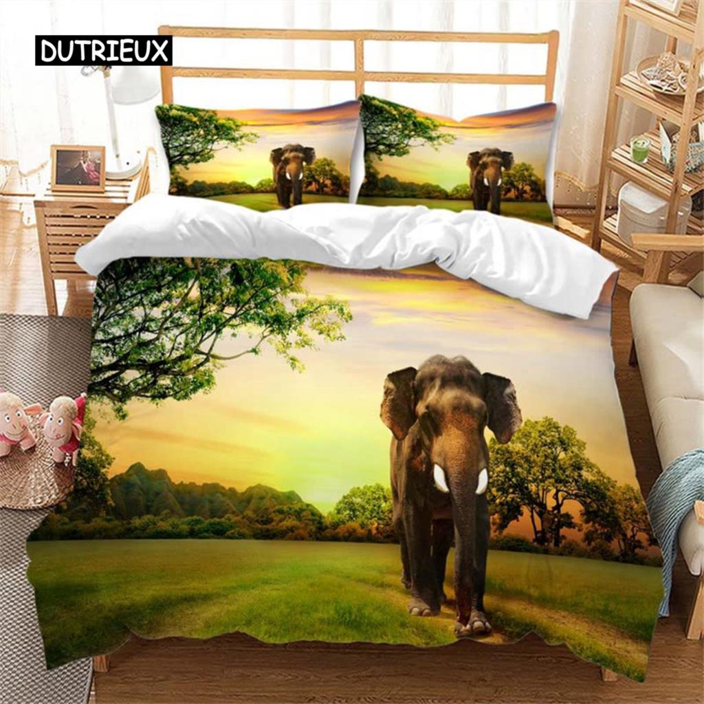 

Atmosphere Green Grass Elephant Duvet Cover Set Bedding Set Microfiber Safari Animals Comforter Cover Twin Double Bedroom Decor AU Double(180x210cm)