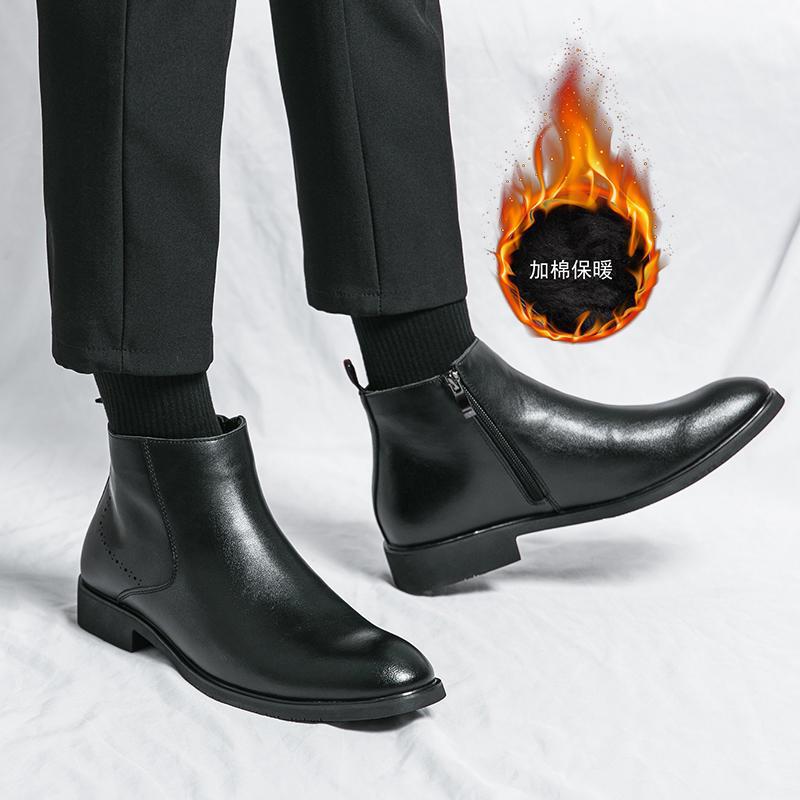 Britische Vintage Chelsea Boots Herrenschuhe Kurze Stiefel Fleece Lederstiefel Martin Stiefel Übergröße Stiefel Herren