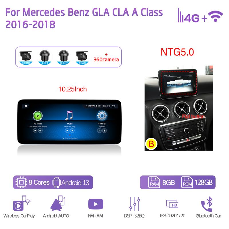 10.25/12.3Inch Android13 For Mercedes Benz GLA CLA A Class 2013-2018 GPS Navigation CarPlay 4G 360Camera Car Multimedia Player