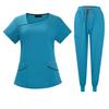 Women's Quick Drying Fabric Color Slanted Collar Pocket Short Sleeved Pants Set Workwear