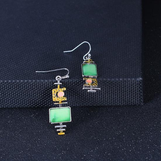 Yousheng 1 Pair Women Hook Earrings Turquoise Collection Decorative Sturdy Anti-rust Vintage Style Creative Geometric Shape Lightweight Dangle