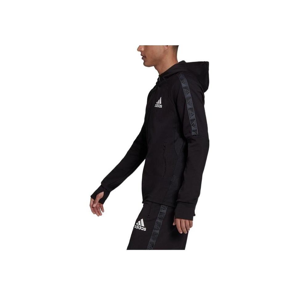 Adidas Logo Print Striped Zip Hoodie Jacket Men Jackets Black GV5302