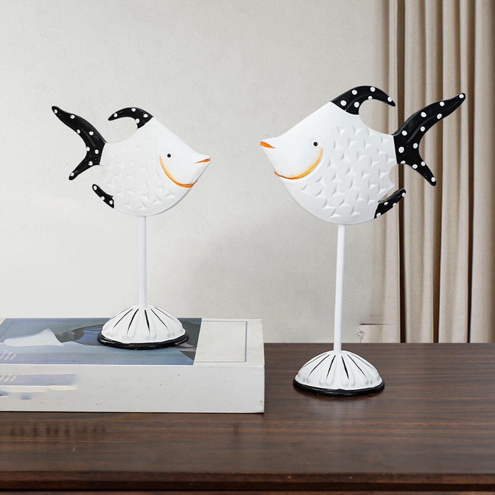 

2 шт. Рыбы Скульптуры Фигурки Животных Современное Искусство Дисплей Подарочные Украшения Дома Искусственные Black White