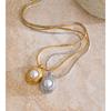 Yhpup Simulated Pearls Round Casting Pendant Necklace Stain Less Metal Stainless Steel Popular High Quality Jewelry Recommend