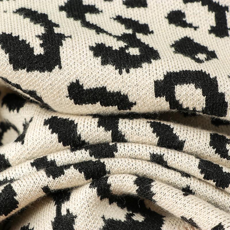 Leopard Print Women's Color Block Knit Sweater - Autumn/Winter Loose Pullover
