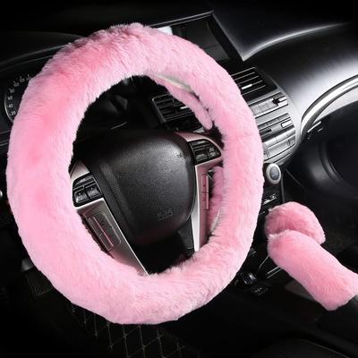 Cxtiy Fluffy Steering Wheel Cover 3 Pcs 1 Set With Handbrake Cover & Gear Shift Cover Soft And Warm For Car Steering Wheel Protector 15 Inch (Light