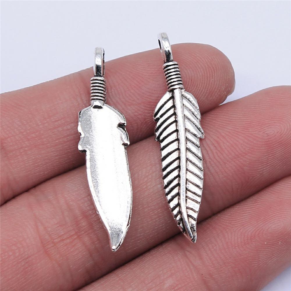 20pcs Feather Charms Feather Pendants Jewelry Making Feather Charms For Bracelet Making Antique Silver Color