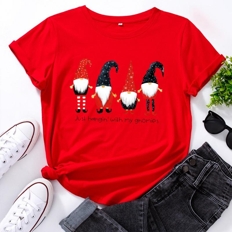 Summer Christmas Women's Printed Cotton Loose Round Neck Short Sleeved T-Shirts Women’s